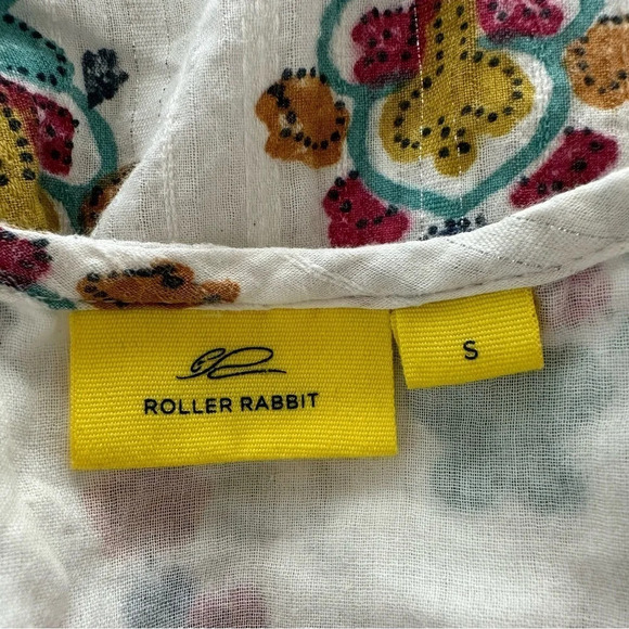 Flawed Roller Rabbit size Small V Neck Floral Babydoll Dress Metallic Summer - Picture 4 of 8